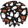 thumbnail image 3 of Halloween Tablecloth Round 70 Inch, Orange and Black Ghost Pumpkin Tablecloths Tablecloths Polyester Holiday Table Cloth for Parties Kitchen Dining Indoor Outdoor, 3 of 6