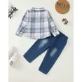 thumbnail image 3 of 12 Months Baby Boys Clothes 18 Months Boys 2PCS Denim Outfits Set Letter Print Toddler Boys Long Sleeve Plaid Top Denim Pants Set Blue, 3 of 8