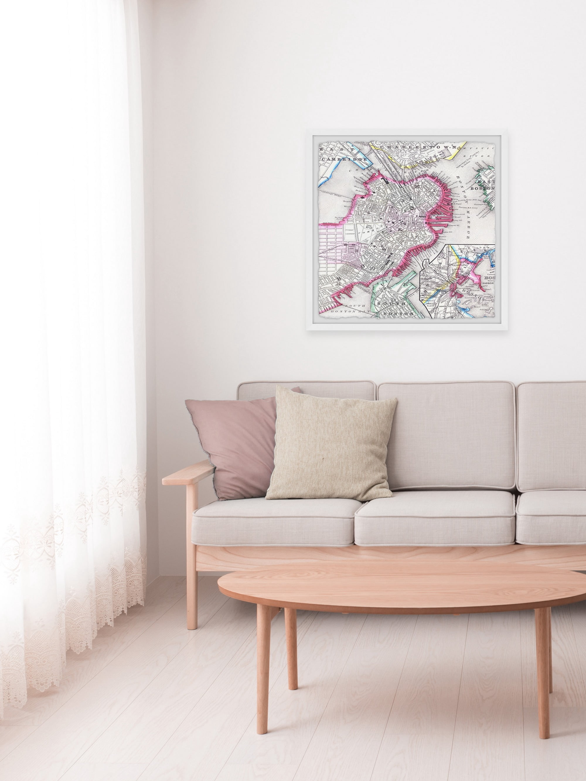 Marmont Hill Vintage Map of Boston Harbor II Framed Wall Art, 32" x 32"