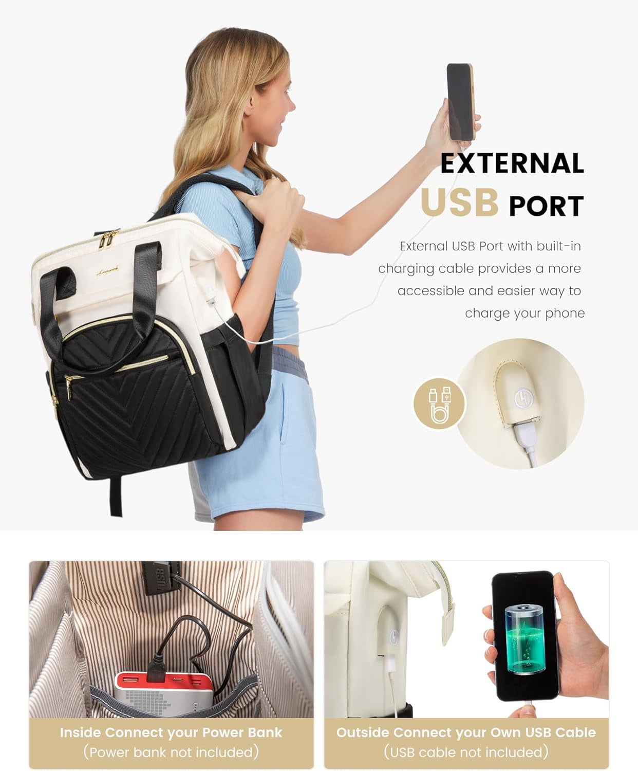 Laptop Backpack for Women, 15.6 Inch Work Laptop Bag，Waterproof Teacher Nurse Bag with USB Port, Fashion Travel Bag Business Computer Backpack Purse,Beige-Khaki
