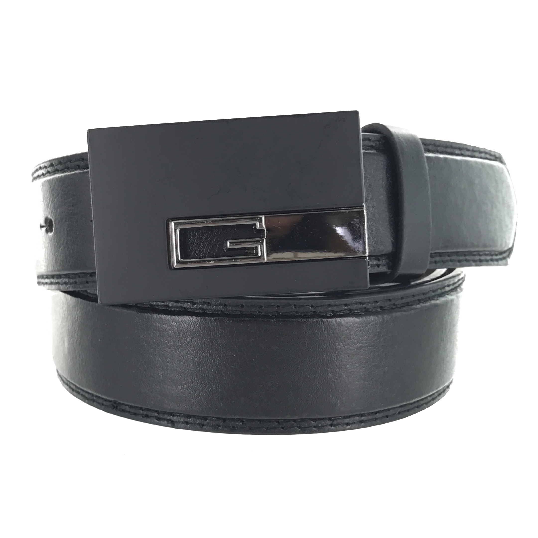 Faddism Men's Genuine Leather Black Matt Plate G Frame Buckle Belt ...
