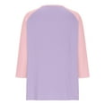 thumbnail image 5 of PWPSG Kid's 3/4 Sleeve Shirts Lightweight Spring Summer Casual Blouses Color Block Button Up Crewneck Pullover Daily Wear Tops Purple 11 Years, 5 of 6