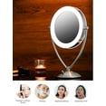 thumbnail image 6 of Ovente LED Lighted Tabletop Makeup Mirror 9.5 Inch 1X 10X Magnifier Dimmable 360 Adjustable Double Sided Acrylic Edge Battery USB Operated Bedroom Vanity Lamp Professional Nickel Brushed MLT45BR1X10X, 6 of 10