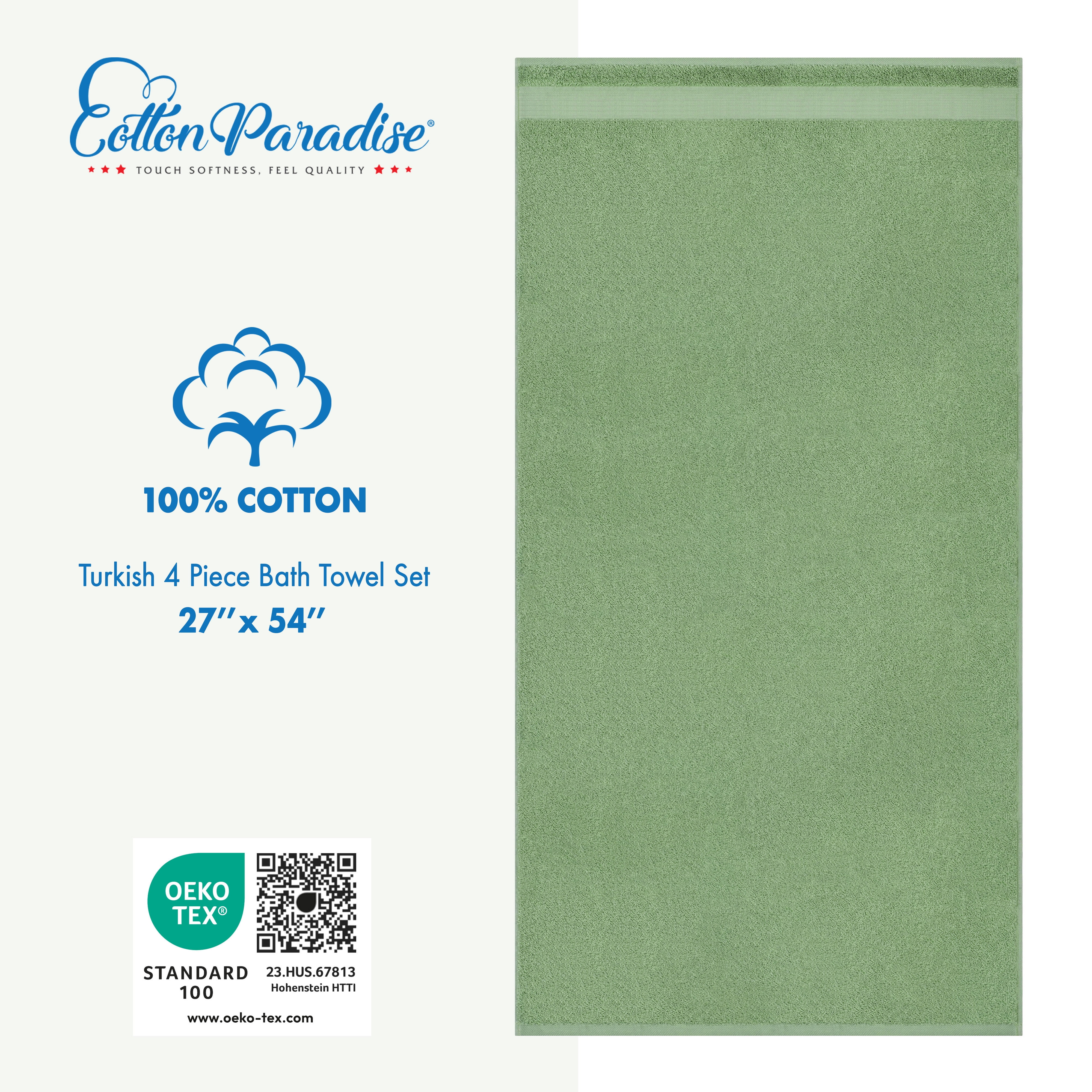 Cotton Paradise 100% Cotton 4 Piece Turkish Bath Towel Set, Soft Plush Towels Clearance Bathroom Set, Sage Green