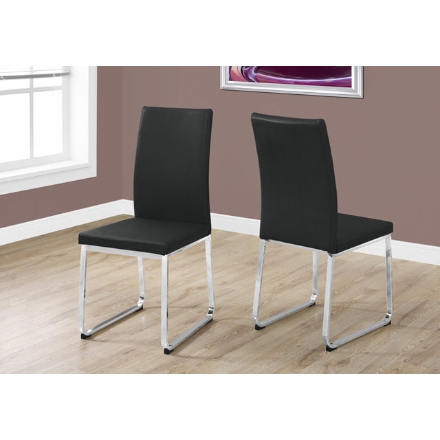 Two 39.5" Leather Look, Foam, and Chrome Metal Dining Chairs