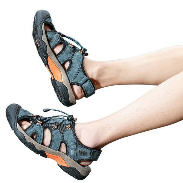 Sandalias Deportivas para Hombre Zapatos Con Punta Cerrada Sandalias Cuero para Senderismo (Azul 44)