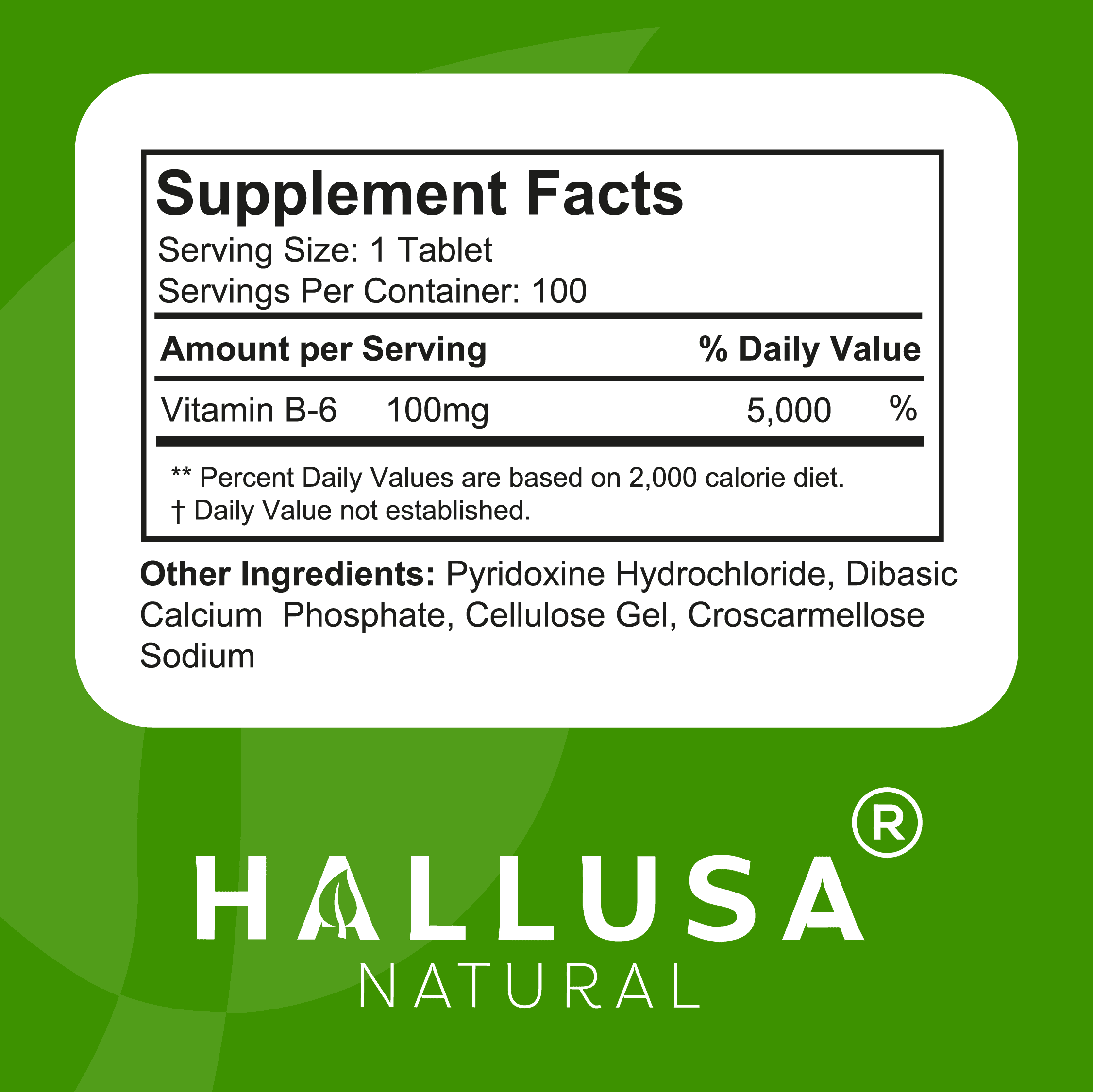 HALLUSA NATURAL Hallvitamin B6 100 mg | 300 Tablets | Vitamin B6 Supplement, Energy Support, Made USA