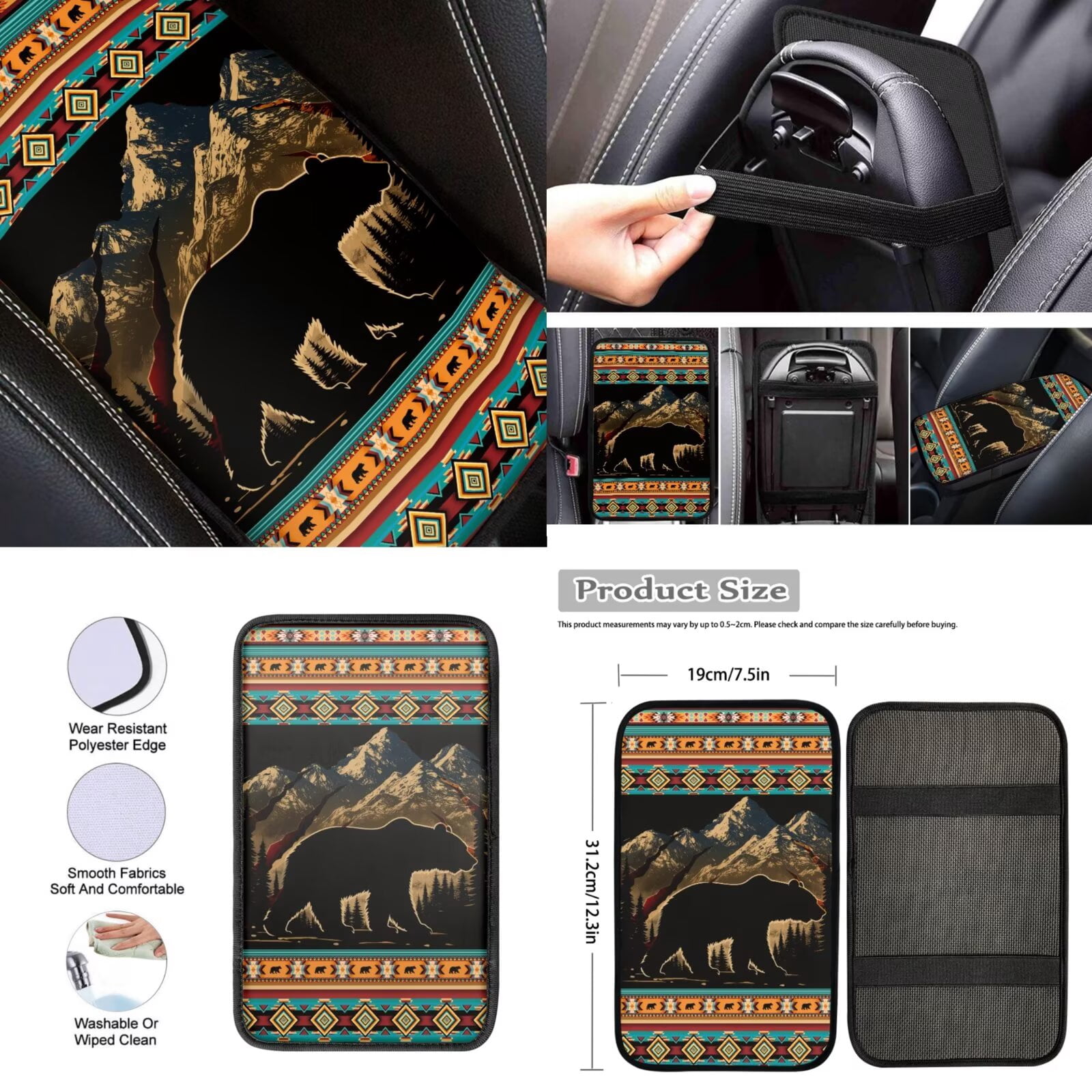 Jeiento 13 Pack Car Seat Cover Set for Front and Rear, Auto Interior Accessories Full Set for Women Men Southwest Aztec Bear Car Seat Protective Covers Fits for Cars, SUV, Truck, Sedan, Van