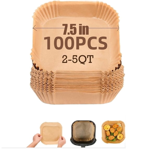 7.5 Inch Air Fryer Parchment Paper Liners Square,100 Pcs Non-stick &Oil-proof Air Fryer Liners Disposable for 2-5 QT Frying,Baking,Roast