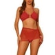 thumbnail image 1 of Bikinis de mujer con anillo vinculado, conjuntos de 3 piezas con falda de malla con cordón, rojo grande, 1 of 5