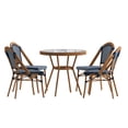 thumbnail image 2 of BizChair Indoor/Outdoor Commercial Bistro 31.5" Table, Navy and White PE Rattan, Glass Top with 4 Stack Chairs - Natural Frame, 2 of 10