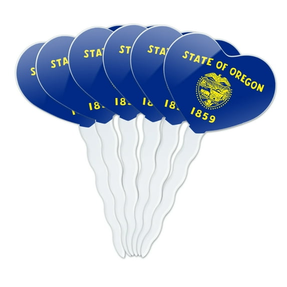 Oregon State Flag Heart Love Cupcake Picks Toppers Decoration Set of 6
