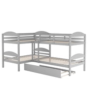 Bed Frame Twin L-Shaped Bunk bed with Trundle-Gray{OLD SKU:LP000024AAE}