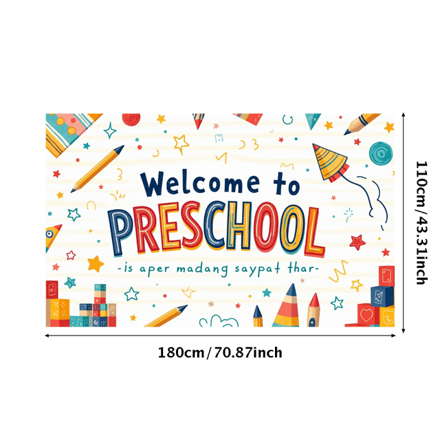 Colorful Welcome to Preschool Banner with School Supplies Elements Background Decorations Backdrop for Preschool Open House Events Classroom Decor Party Supplies Photography Props