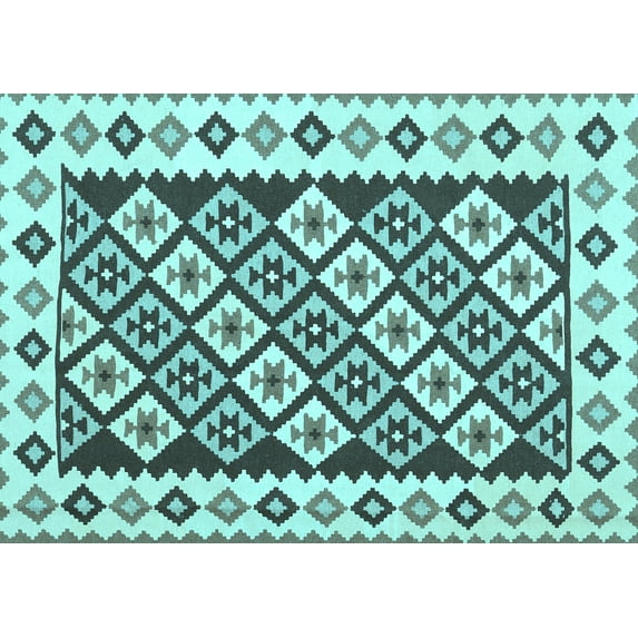 Ahgly Company Indoor Rectangle Southwestern Light Blue Country Area Rugs, 8' x 12'