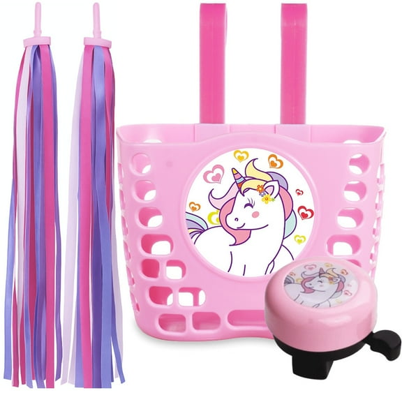 MINI-FACTORY Kids Bike Accessory Combo Pink Unicorn Pattern - Basket   Bell   Pinwheel