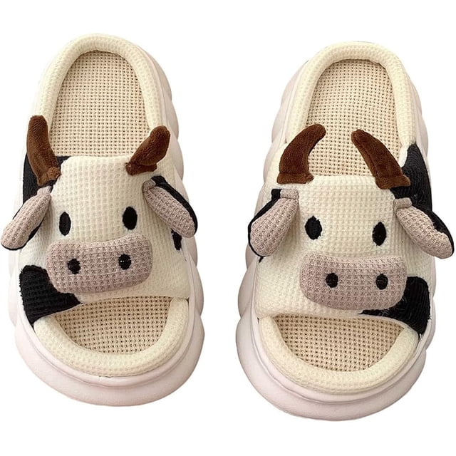 Pantuflas de algodón suave para mujer, pantuflas con estampado de rana y suela gruesa de dibujos animados, pantuflas de invierno con animales, pantuflas de lino para el hogar