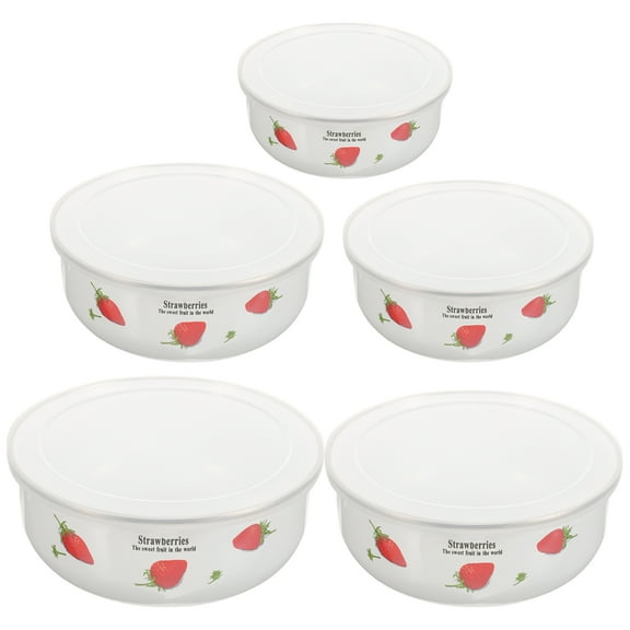OUNONA  5 Pcs Enamel Bowl Salad Bowls for Mixer Serving Food Prep Containers with Lids Red