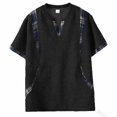 thumbnail image 2 of FRSASU Plaid Patchwork Short Sleeve T-Shirt for Men Stylish Summer Loose V-Neck Pullover Casual Tee Shirts Black, 2 of 8