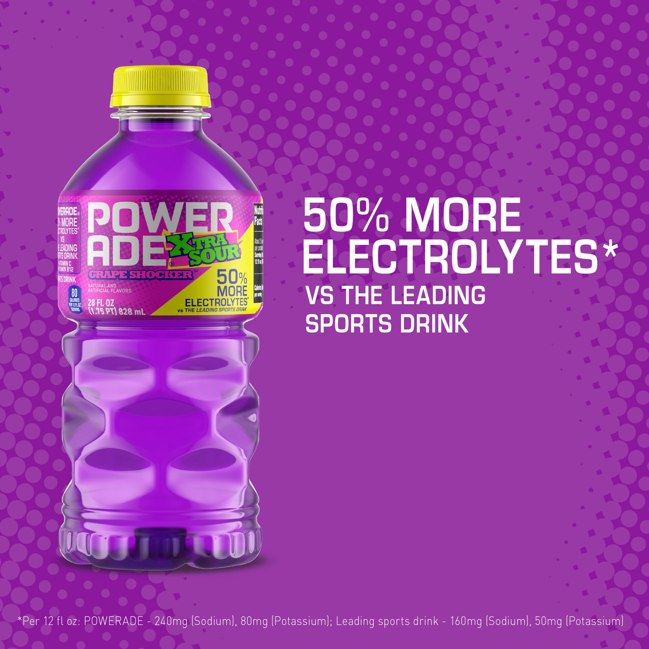 POWERADE XTRA SOUR Grape Shocker Electrolyte Sports Drink Bottle, 28 fl oz