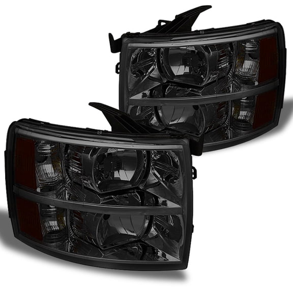 AKKON - For Smoke Smoked 2007-2013 Chevy Silverado 1500 2500HD 3500HD Pickup Truck Headlights Front Lamps Left Right Pair