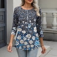 thumbnail image 6 of Jsaierl 3/4 Length Sleeve Womens Tops Summer Button Up Round Neck Shirts Dressy Print Ladies Blouses Work Elegant Tunic Top S-2XL, 6 of 8
