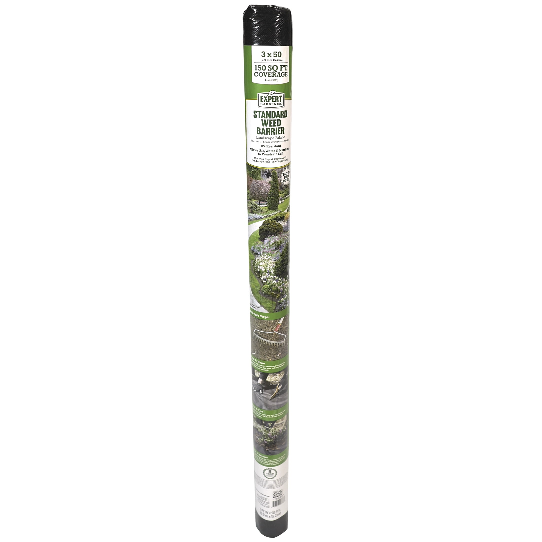 (2 pack) Expert Gardener 3' x 50' Black Weed Barrier Fabric with UV Protection, 3 feet Wide and 50 feet Long