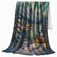 thumbnail image 2 of Aurora Village Cabin Winter Scene Snowy Pines Realistic, Peaceful Mountain Lake Scene, Warm Flannel Blanket for Cabin and Lodge, Outdoor Lovers Friendship Gift, Artistic Home Decor, 2 of 9