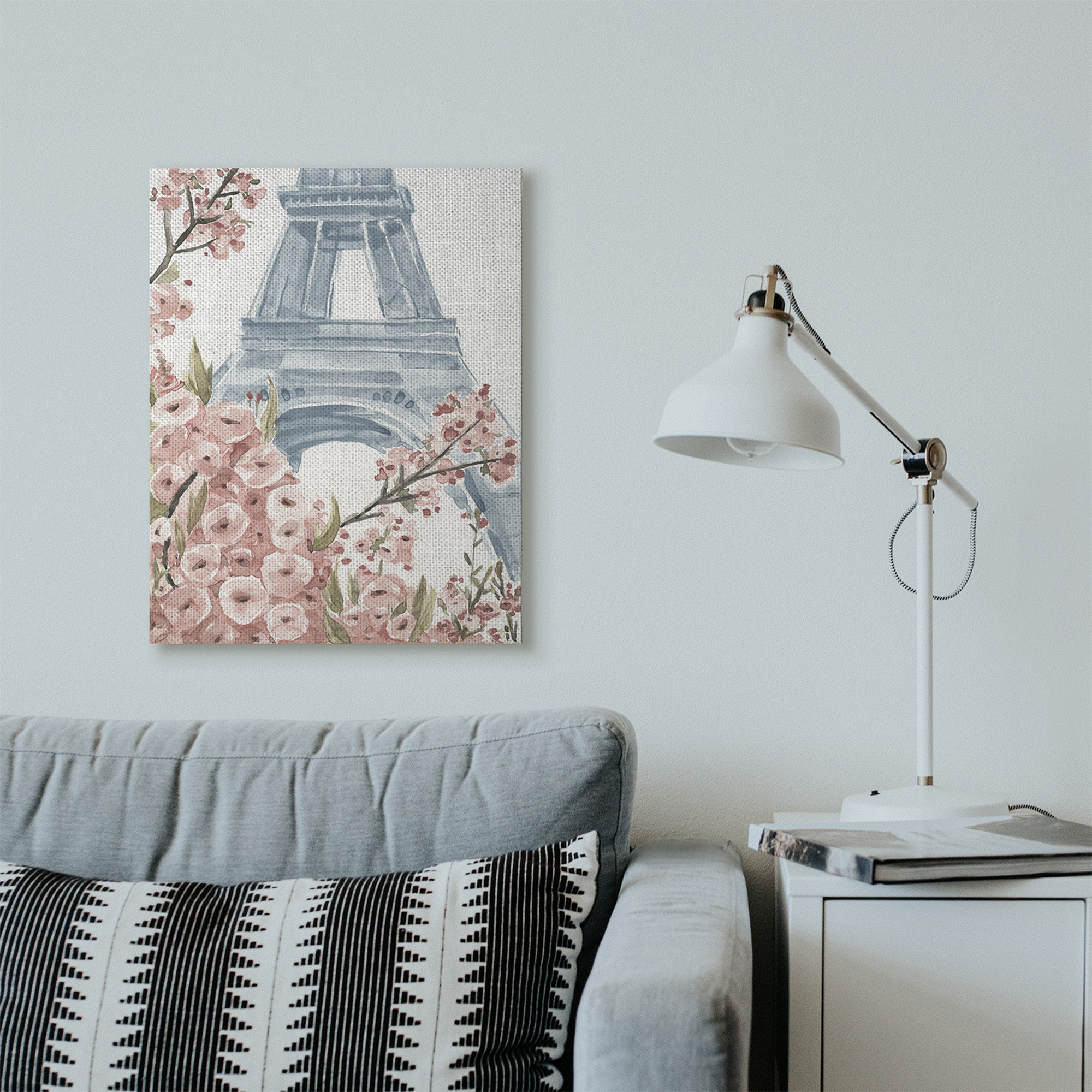 Stupell Industries Paris Flowers Eiffel Tower Pink Blue Watercolor Painting Canvas Wall Art, 24 x 30, byAnnie Warren