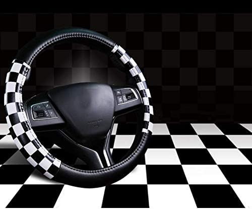 1 Pack Grid Style Microfiber Leather Auto Car Steering Wheel Cover Universal 15 Inch for Women Men, Black