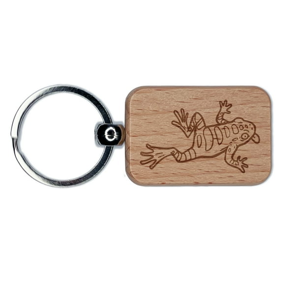 Flattened Frog Rectangle Keychain Charm Tag - Engraved Wood