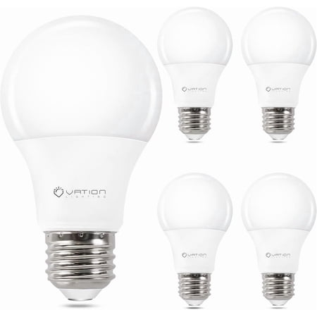 VATION LIGHTING 4 Pack A19 LED Light Bulb Daylight 5000K LED Bulbs, 60 Watt Equivalent, Efficient 8.5 Watt, 800 Lumens, E26 Medium Base, Non-Dimmable, ETL/UL Listed