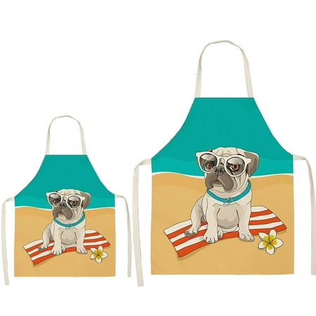 

2022 Halloween Decorations Christmas Gifts For Mom Dog Pug Printed Cotton Linen Sleeveless Apron