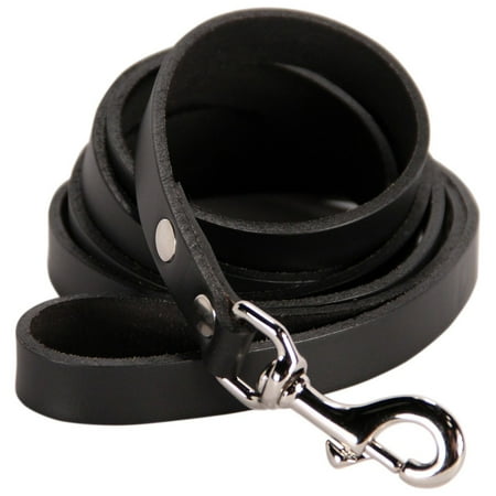 UPC: 0646437528092 | Logical Leather Dog Leash – 6 Foot Heavy Duty Full Grain Leather Lead; Best for Training – Black