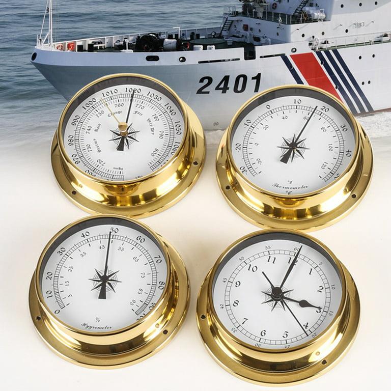  4 Pcs Boat Barometer Clock Thermometer Hygrometer Weather  Station Set Wall Mounting Type Brass for Case for Shell Lightw Hygrometer  with Probe App : Patio, Lawn & Garden