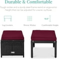 thumbnail image 2 of QRKD Set of 2 Wicker Ottomans, Multipurpose Outdoor Furniture for Patio, Backyard, Additional Seating, Footrest, Side Table w/Removable Cushions, Steel Frame - Deep Burgundy/Black, 2 of 13