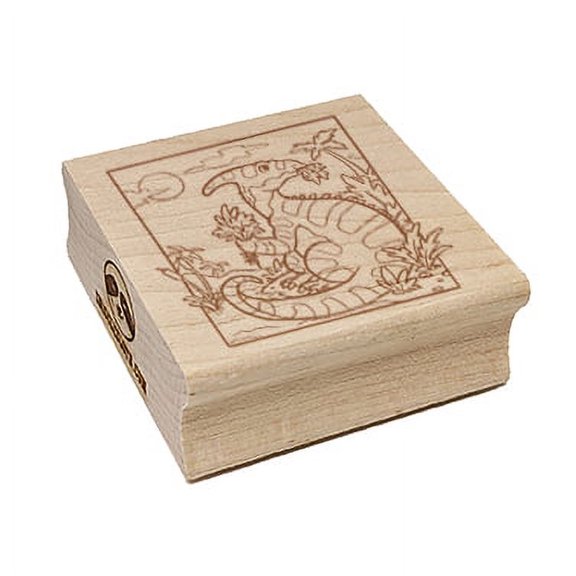 Parasaurolophus Duck Billed Dinosaur Square Rubber Stamp Stamping Scrapbooking Crafting - Small 1.25in