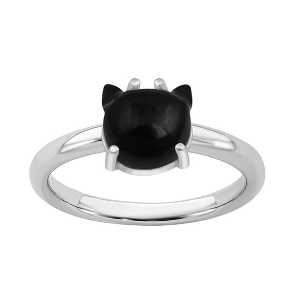Mooneye Black Cat Ring 7mm Black Onyx 925 Sterling Silver Women Valentines Day Gifts Dainty Ring