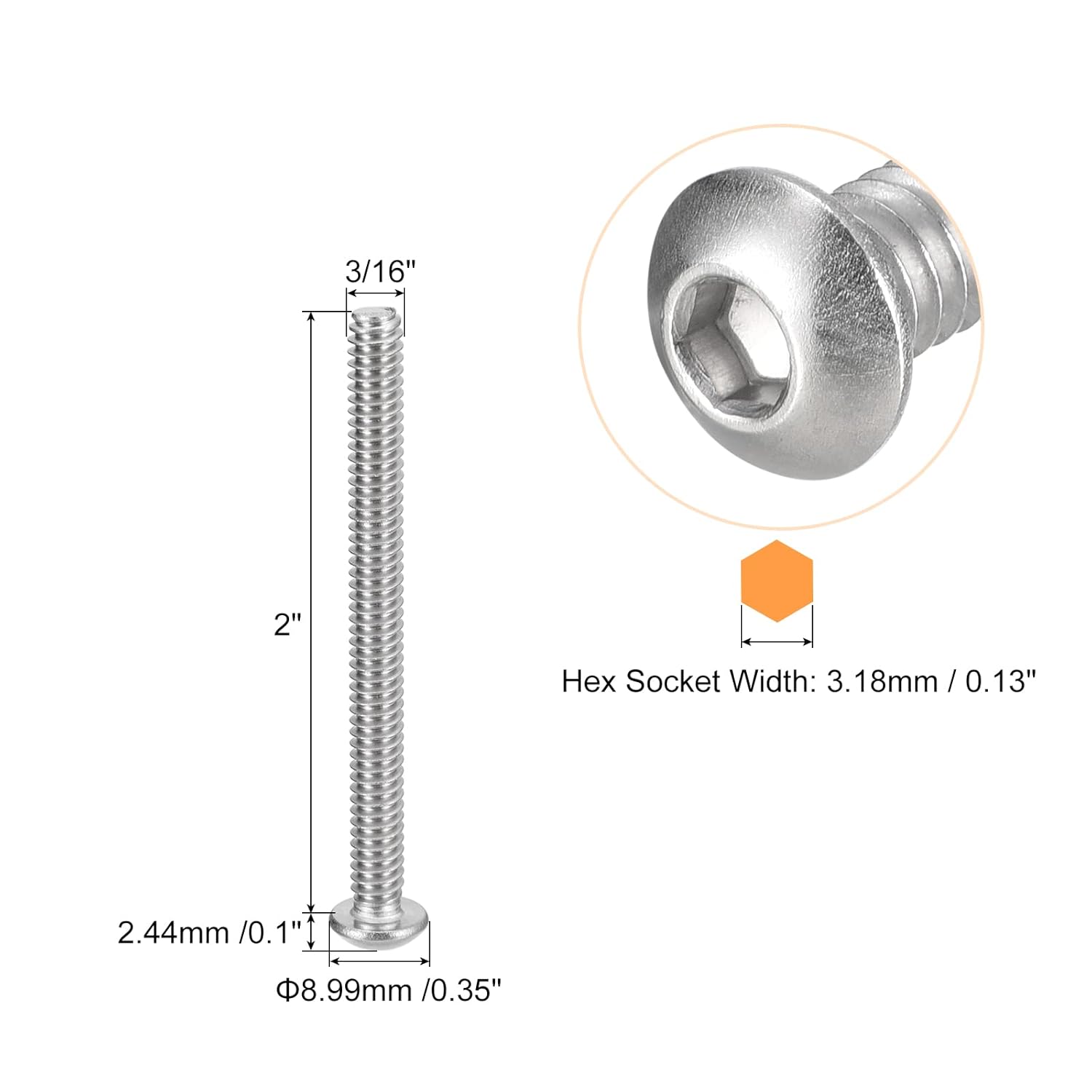 #10-242 button head screws, 20 pieces of 304 stainless steel fasteners hexagon bolts screws, fully threaded hexagon drive screws