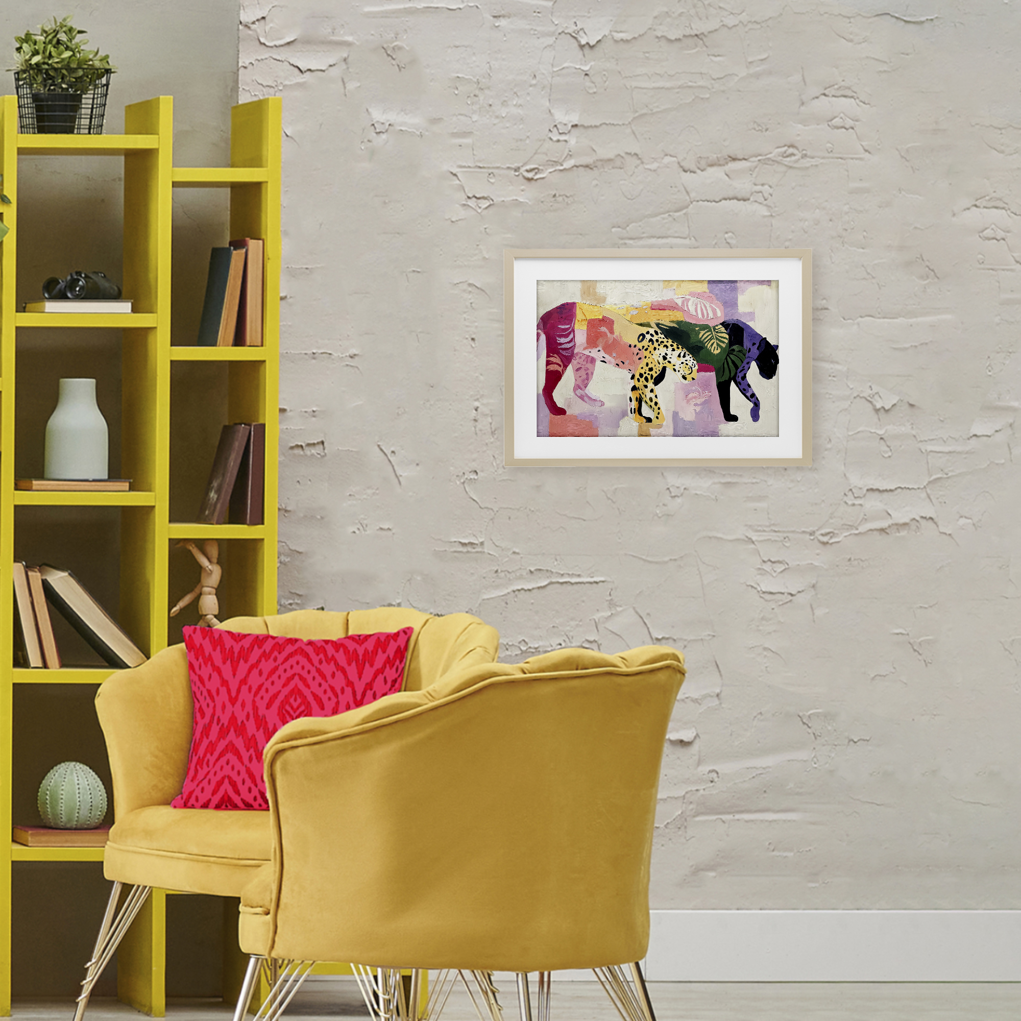 Candy Cats Tropical Wildlife Birch Framed Print Under Glass, design by Annabelle Hall