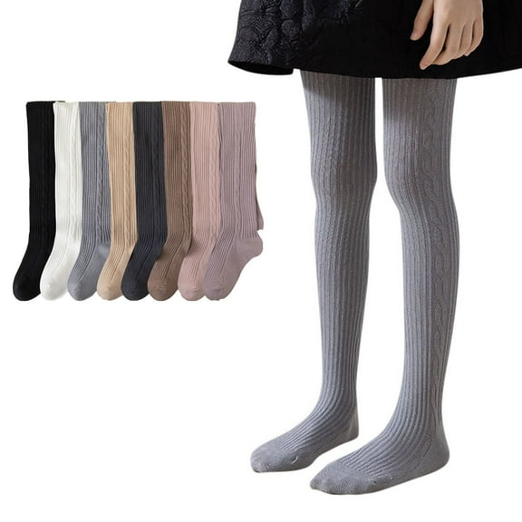 RTKFRFLM Girls Cable Knit Tights Autumn Winter Warm Cotton Stockings for Toddlers White 6-7 Years