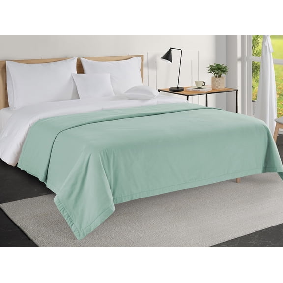 Queen Blankets for Bed - Classic 3 Layer 100% Cotton Blanket, Lightweight, Cooling Blankets for Hot Sleepers, Soft and Breathable, Long-Lasting for Camping & Outdoor Use - Cool Blue