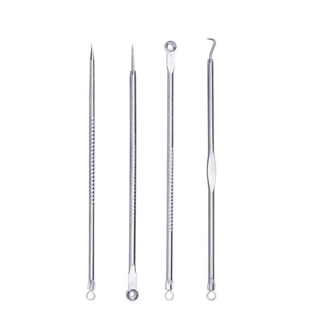 Professional Stainless Steel Blackhead Remover Kit - 4 Piece Pimple Extractor Tool Set for Acne Treatment