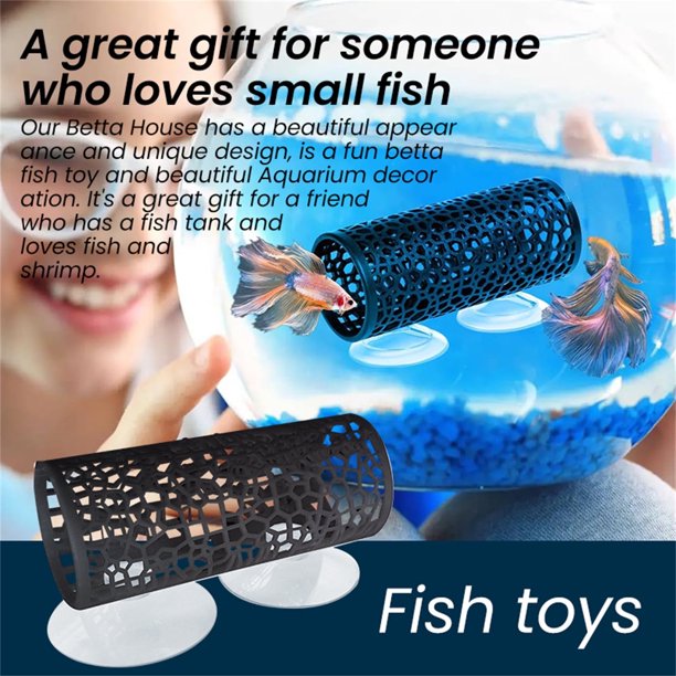 HKUKY - Túnel de juguete para peces, color negro, con agujero pequeño, hueco para cueva de peces, más seguro para peces pequeños, camarones, guppies, decoración para acuarios, accesorios para peceras