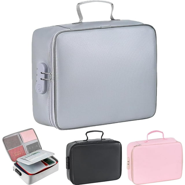 Flameproof Fireproof Keepsake Box, & Waterproof Document Storage Box for Documents, with Lock and Letters, Passports, Cards(Grey)