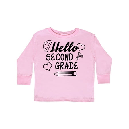 

Inktastic Hello 2nd Grade with Hearts and School Supplies Gift Toddler Boy or Toddler Girl Long Sleeve T-Shirt