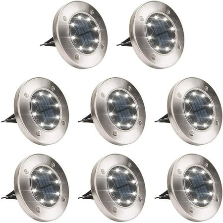 

Solar Lights Outdoor Solar Garden Lights Solar Disk Lights 8 LED Waterproof Solar Lights Outdoor for Patio Pathway Garden Lawn Yard Driveway Deck Walkway - Warm White (8 Pack)
