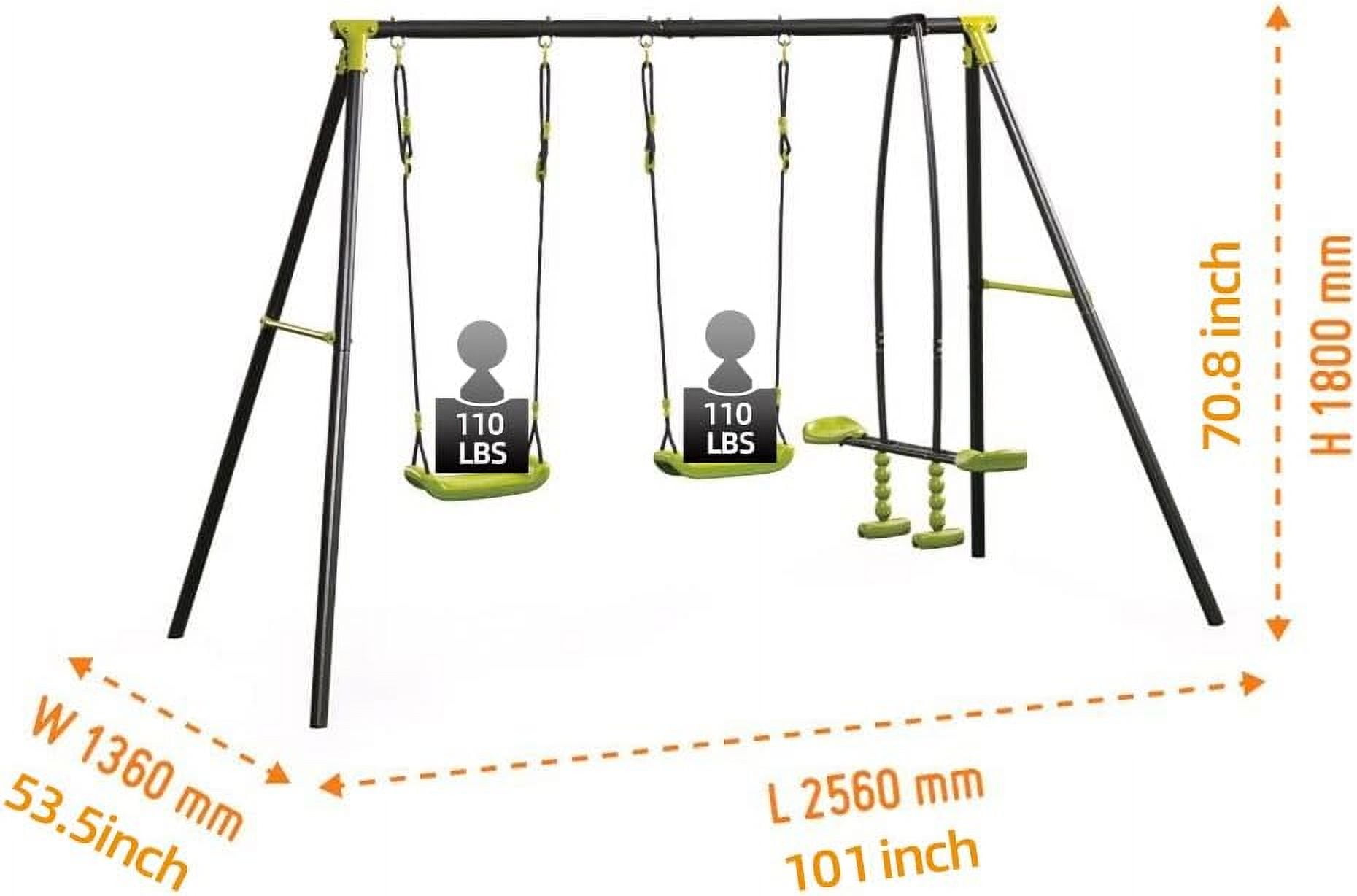 3-Seat Kids Metal Swing Set, 440 LBS Heavy Duty Weatherproof Outdoor Swing with Face-to-Face Curved Board Design, Easy Assembly Playground Swing for Backyard Garden Ages 3+