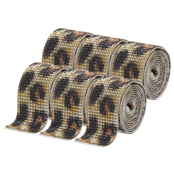 Uxcell 6pcs Self-Adhesive Rhinestone Ribbon for DIY Arts Crafts, Leopard Pattern