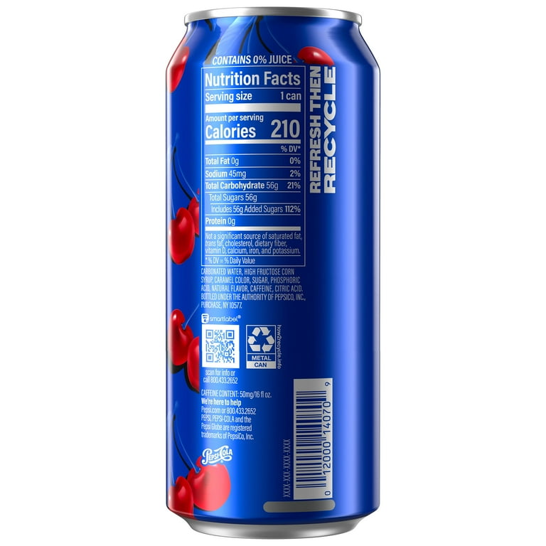 Pepsi Wild Cherry Soda, 16 fl oz Can, 12 Pack Bottles, Cherry